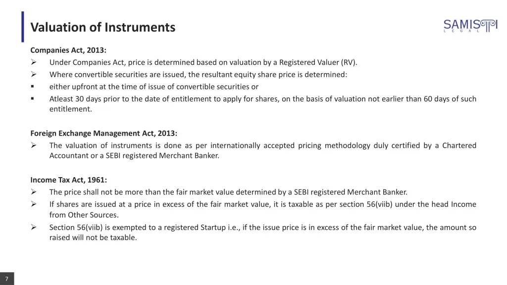 valuation of instruments
