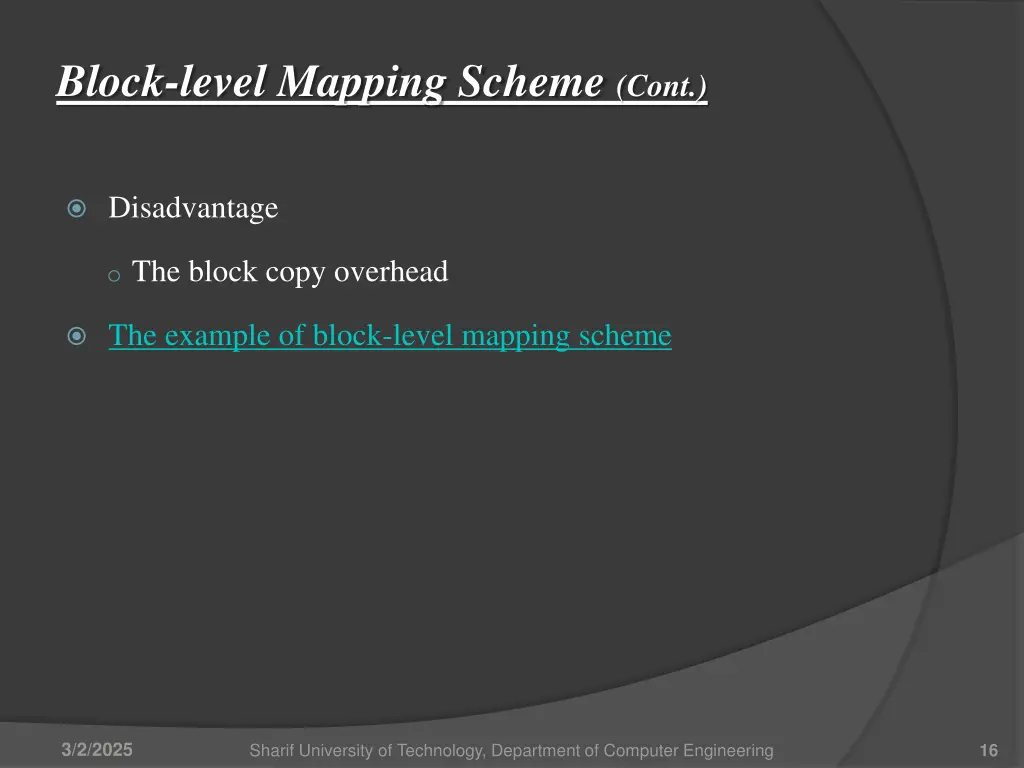 block level mapping scheme cont