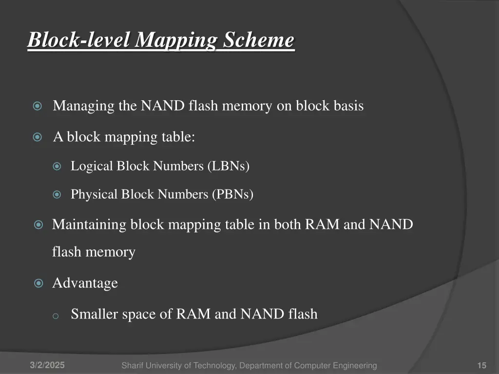 block level mapping scheme