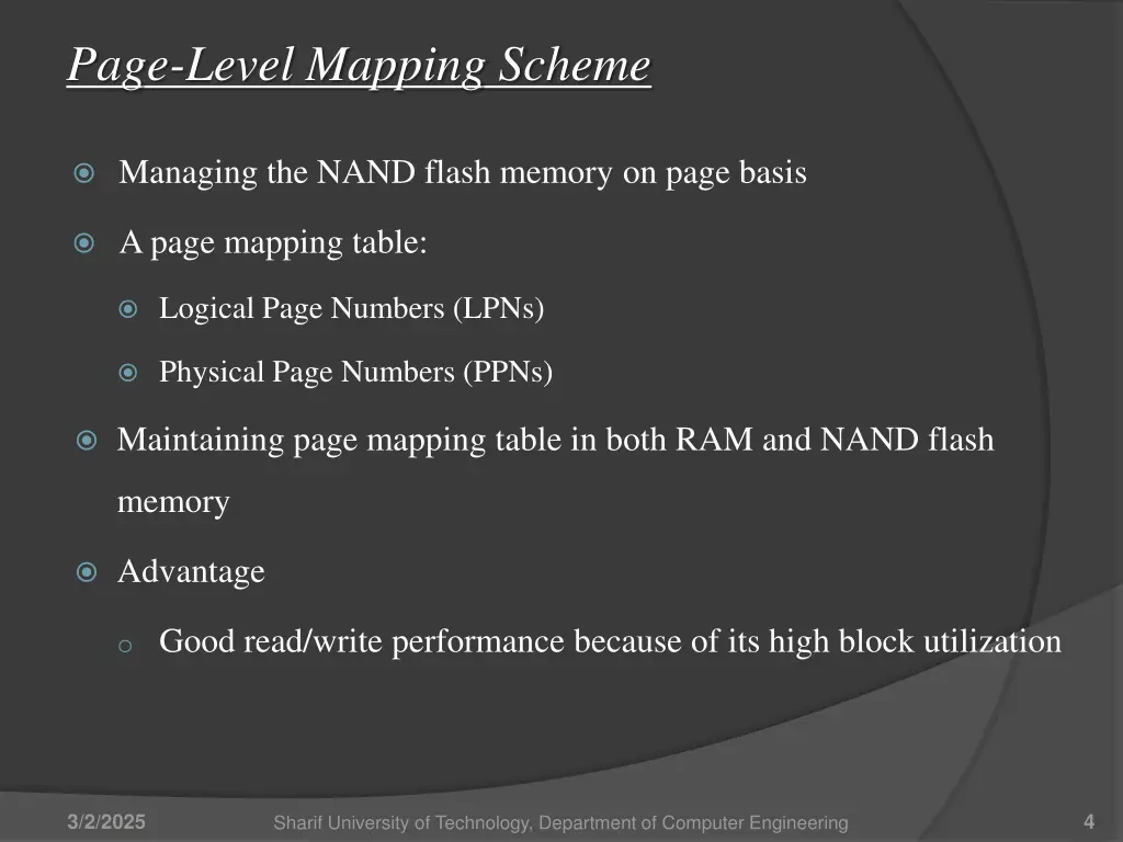 page level mapping scheme