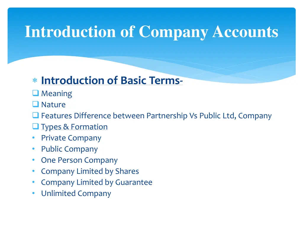 introduction of company accounts