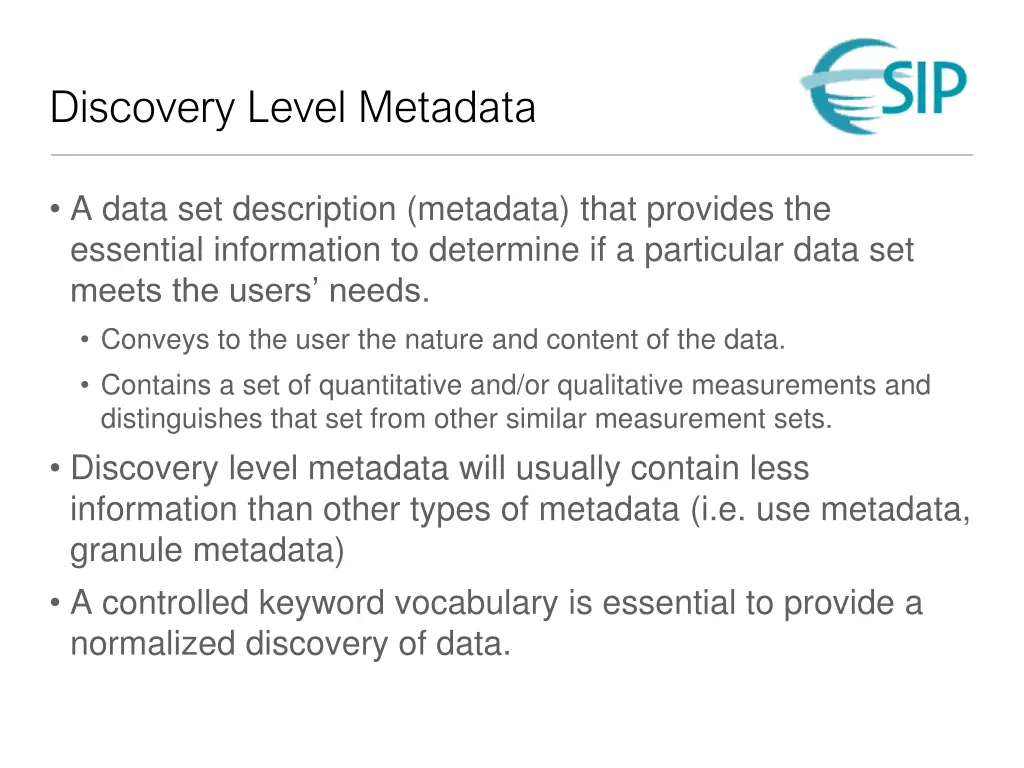 discovery level metadata