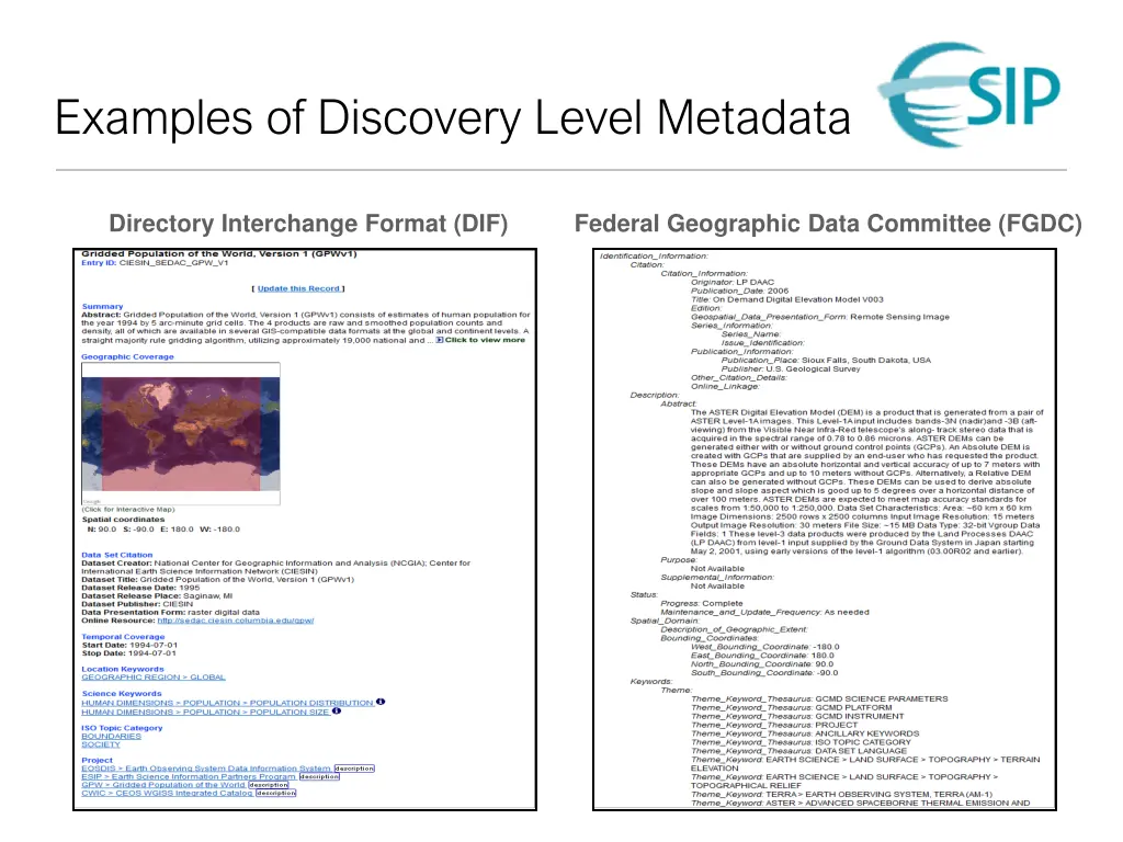 examples of discovery level metadata