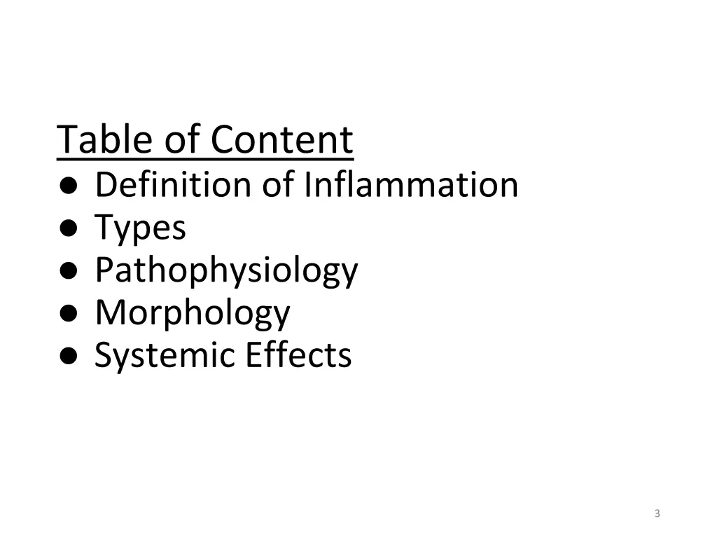 table of content definition of inflammation types