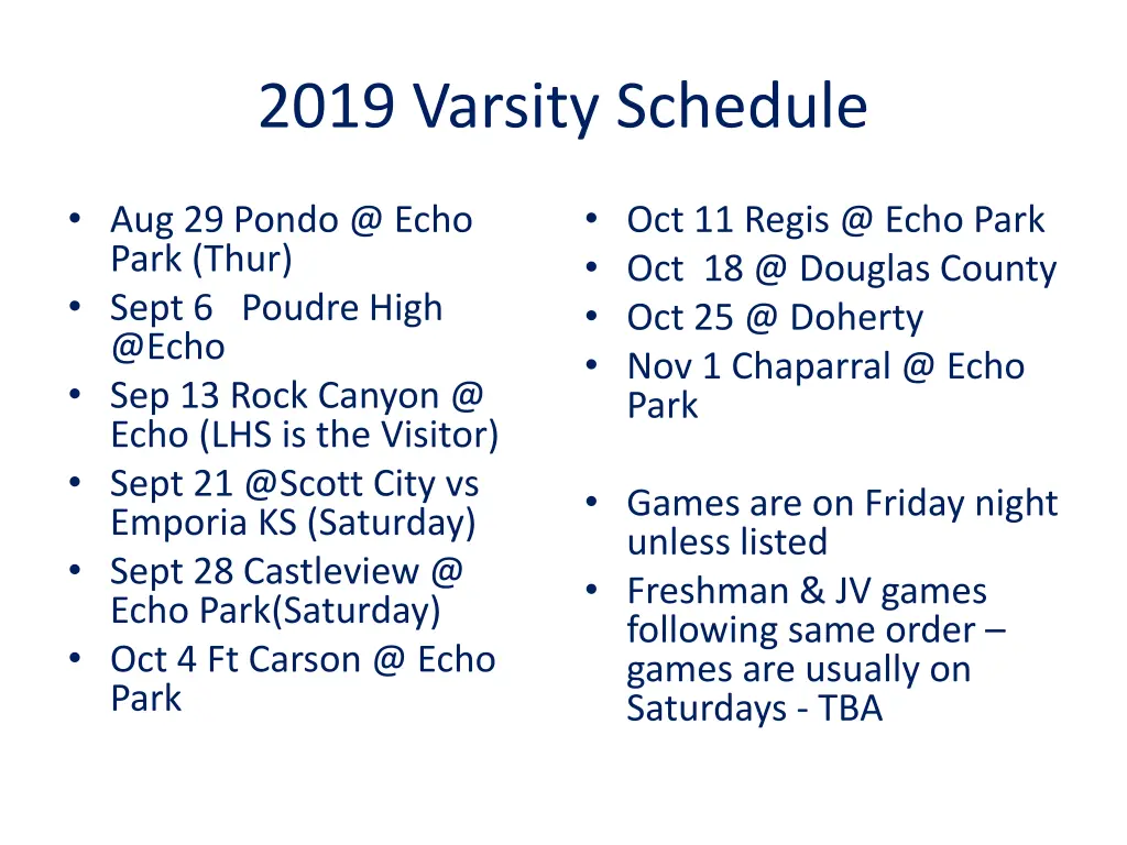2019 varsity schedule