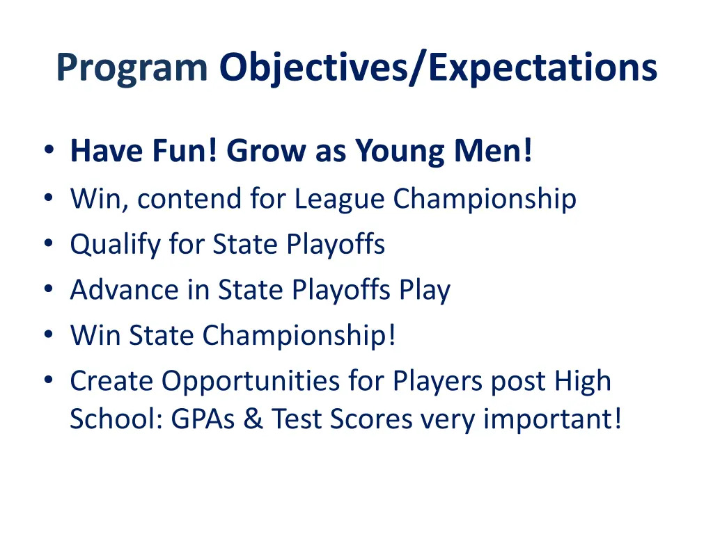 program objectives expectations