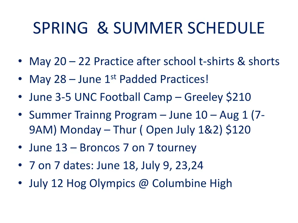 spring summer schedule