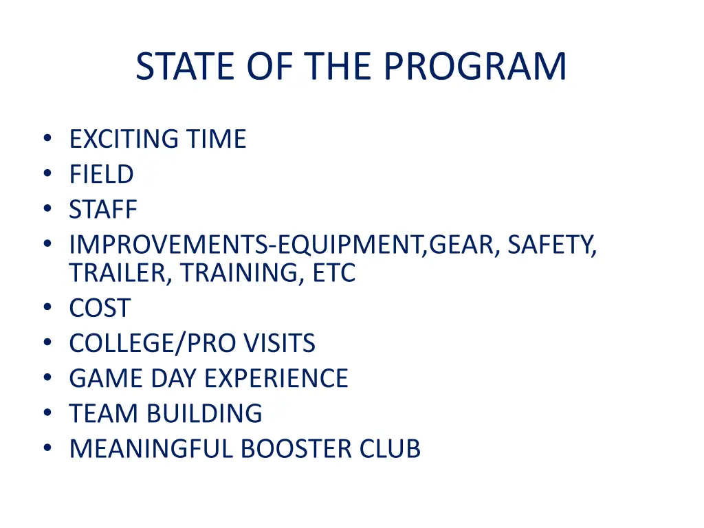 state of the program