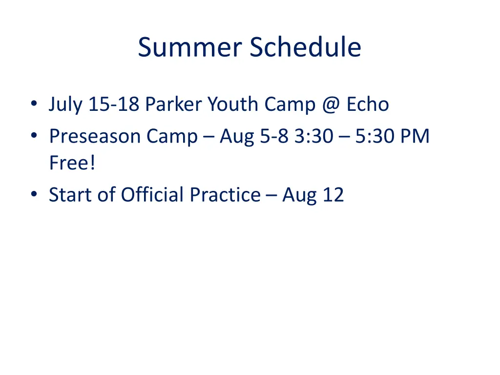 summer schedule