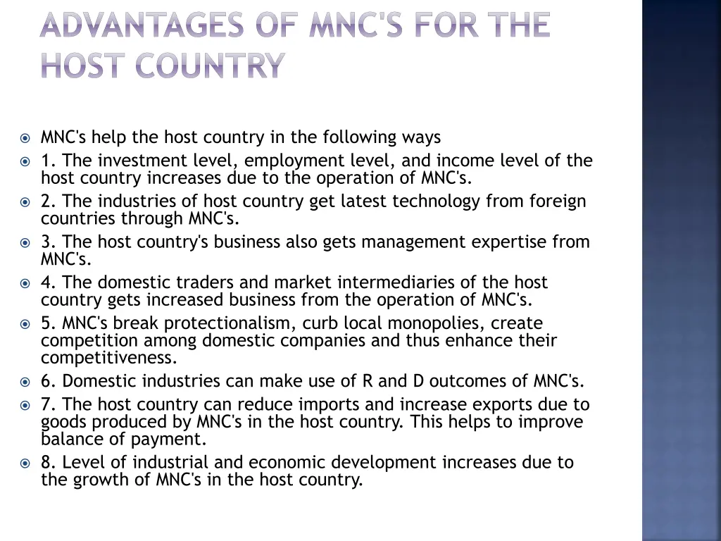 advantages of mnc s for the host country