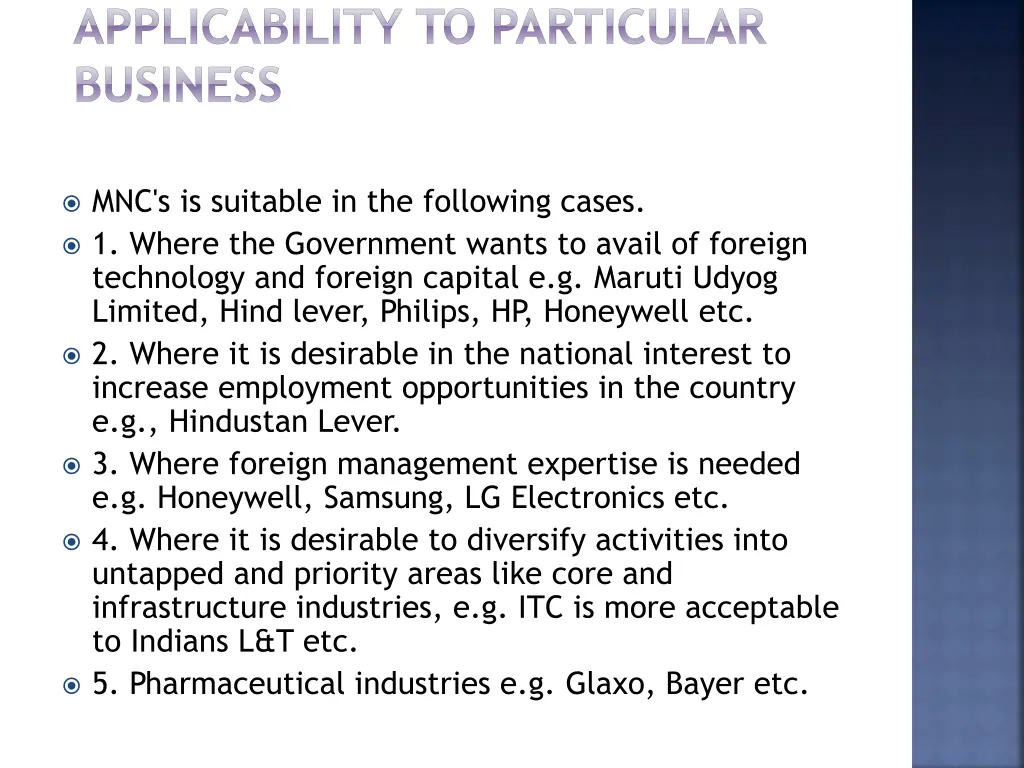 applicability to particular business