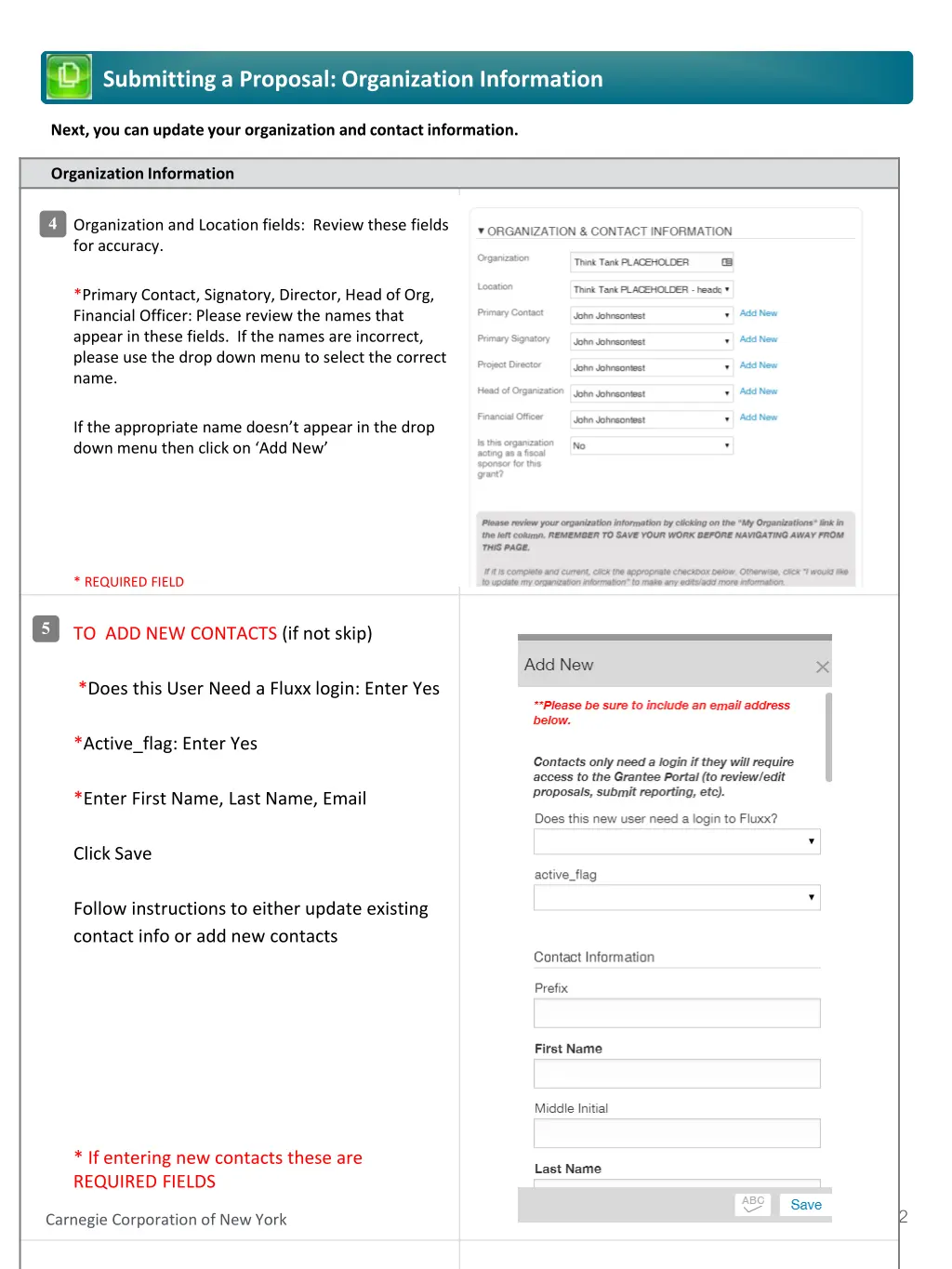 submitting a proposal organization information