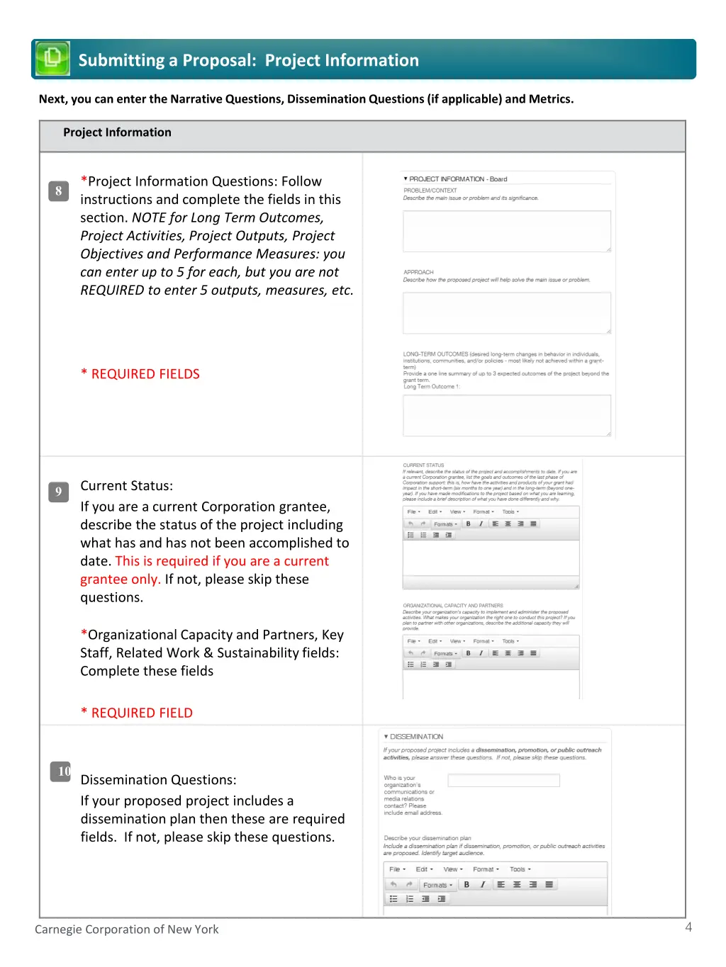 submitting a proposal project information