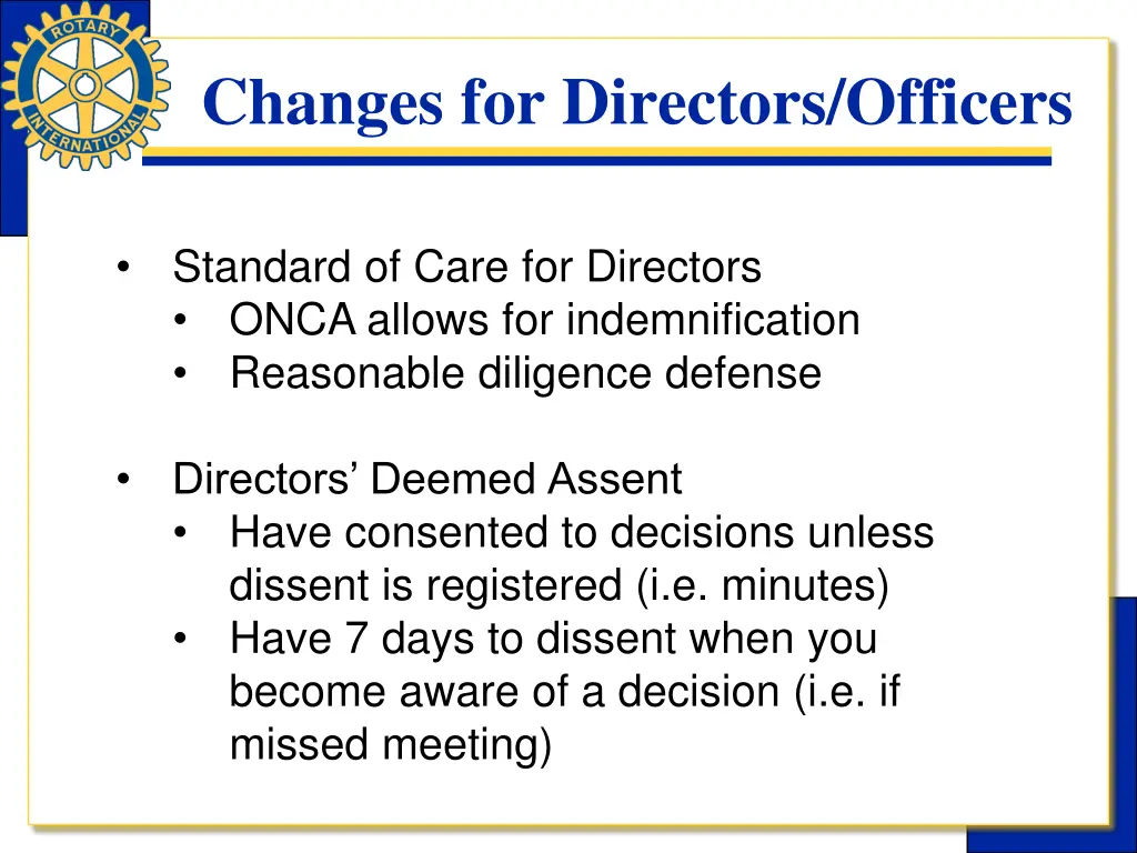 changes for directors officers 1