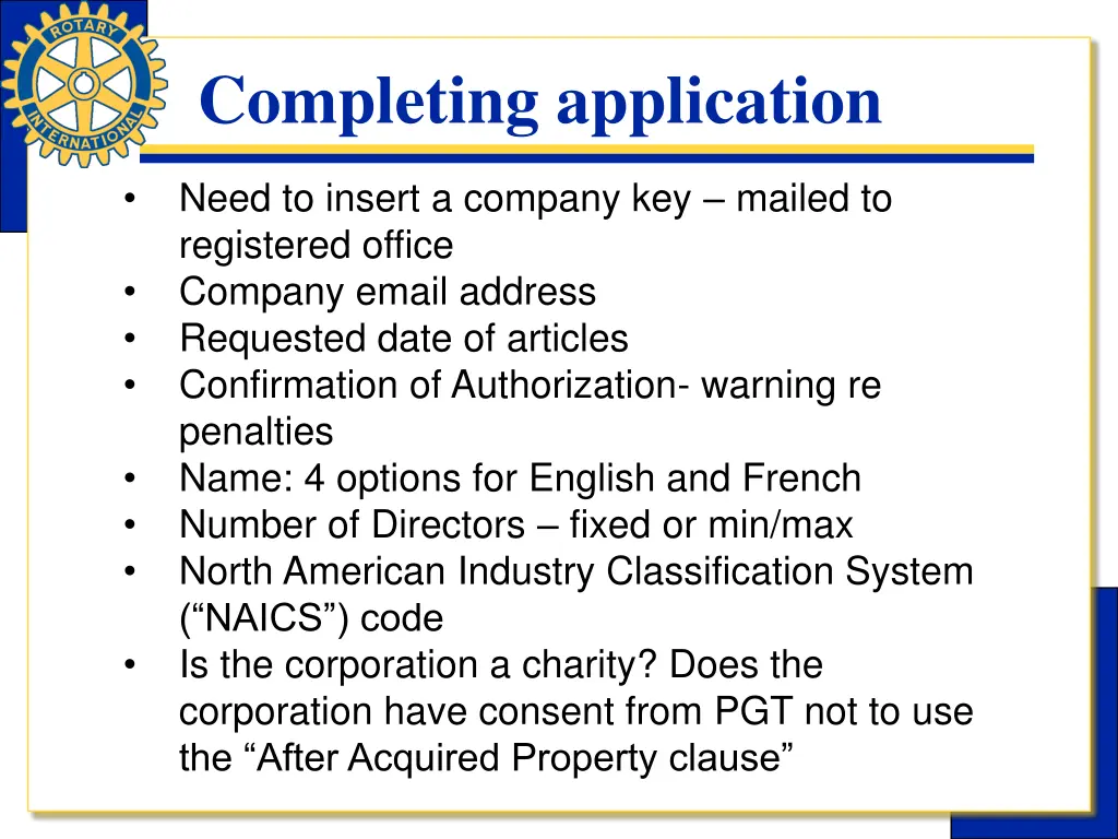 completing application