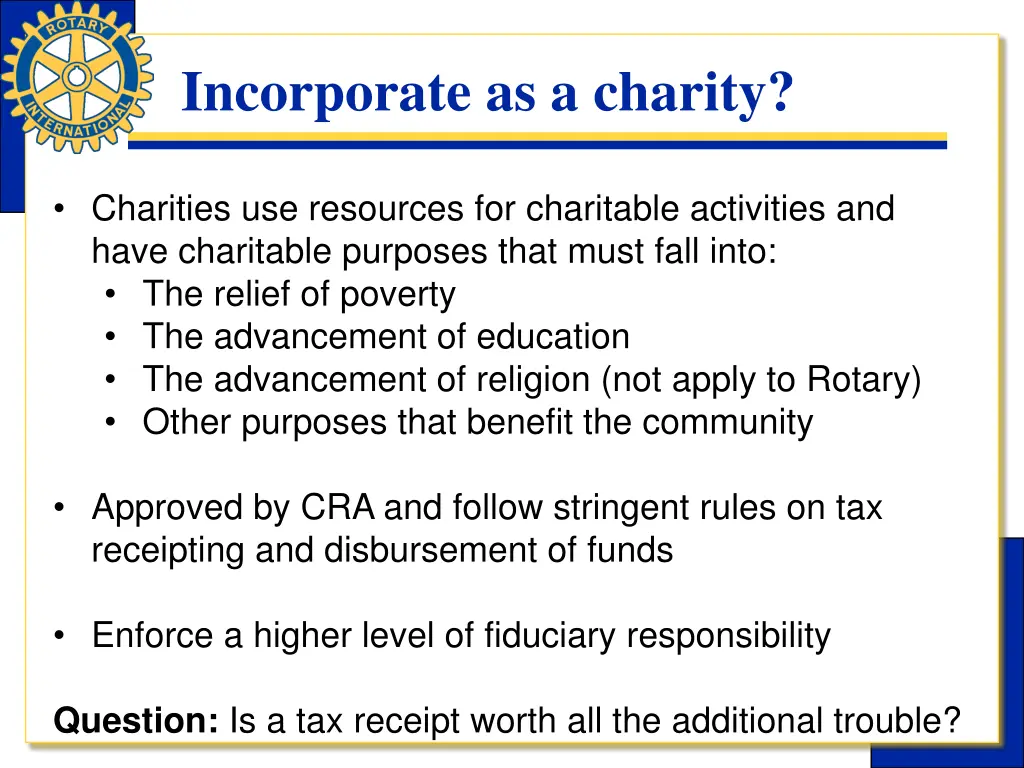 incorporate as a charity