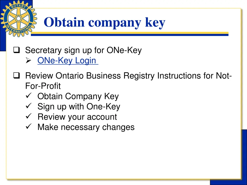 obtain company key