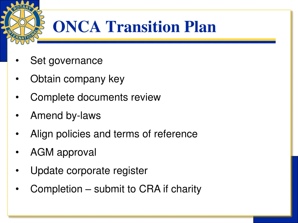 onca transition plan