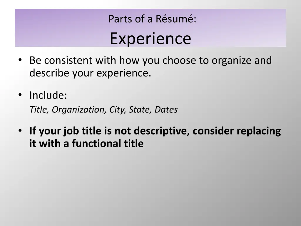 parts of a r sum experience 1