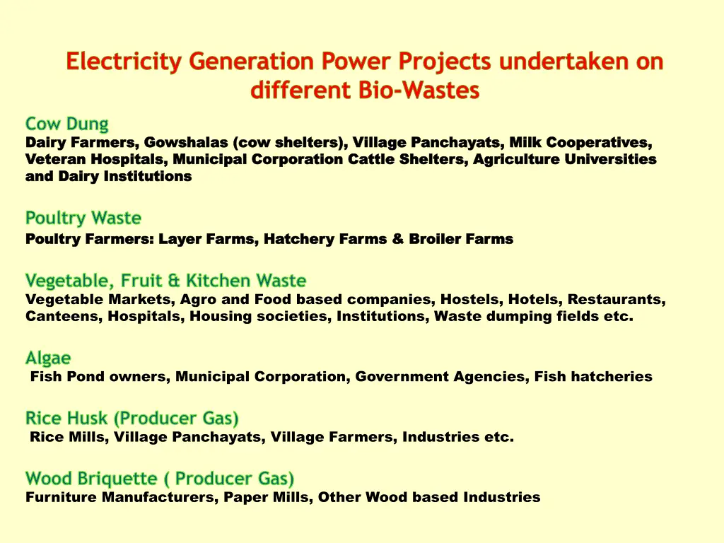 electricity generation power projects undertaken