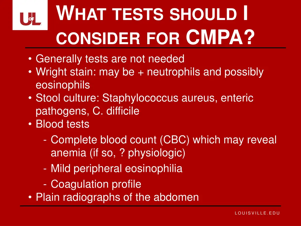 w hat tests should i consider for cmpa