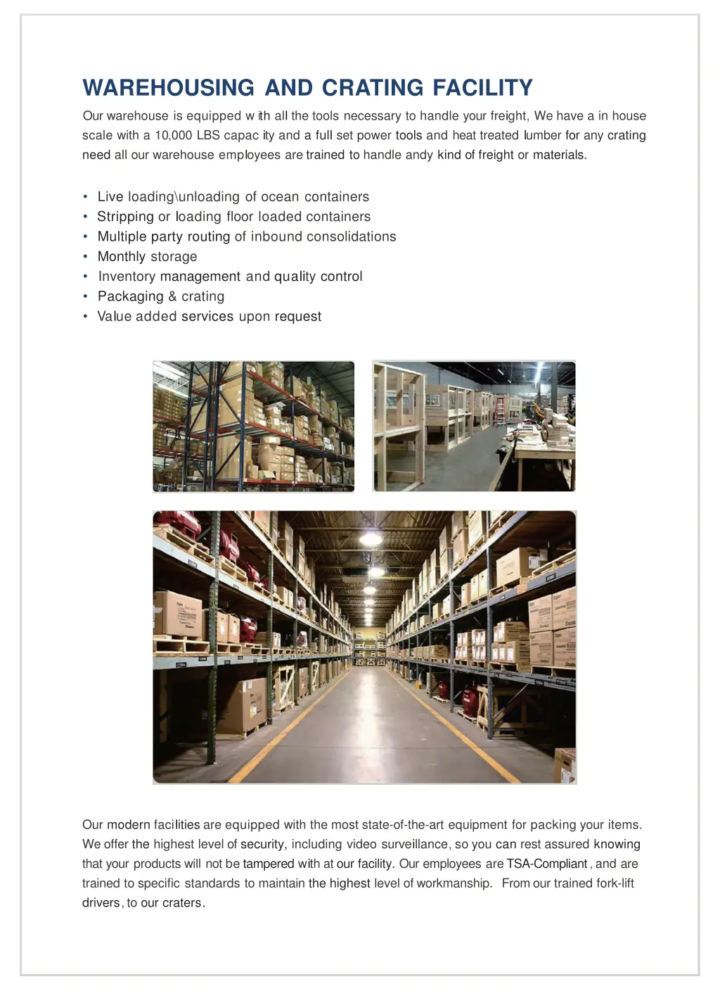 warehousing and crating facility