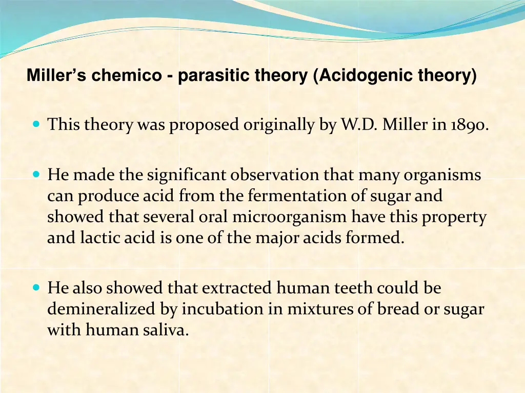 miller s chemico parasitic theory acidogenic