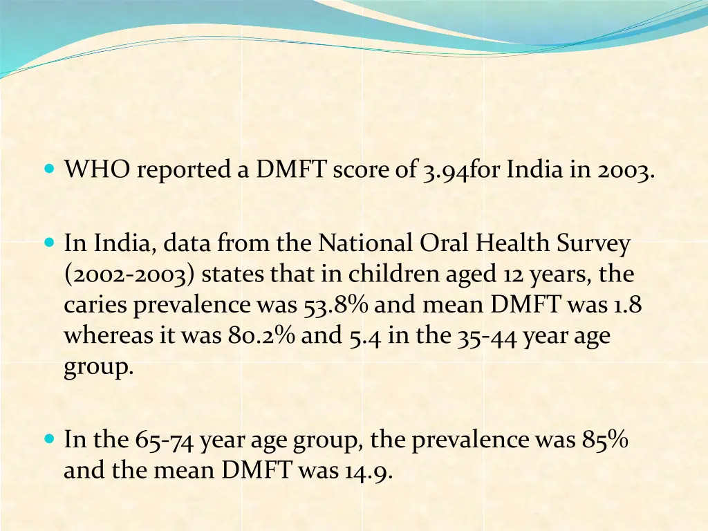 who reported a dmft score of 3 94for india in 2003