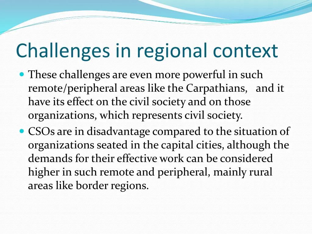 challenges in regional context