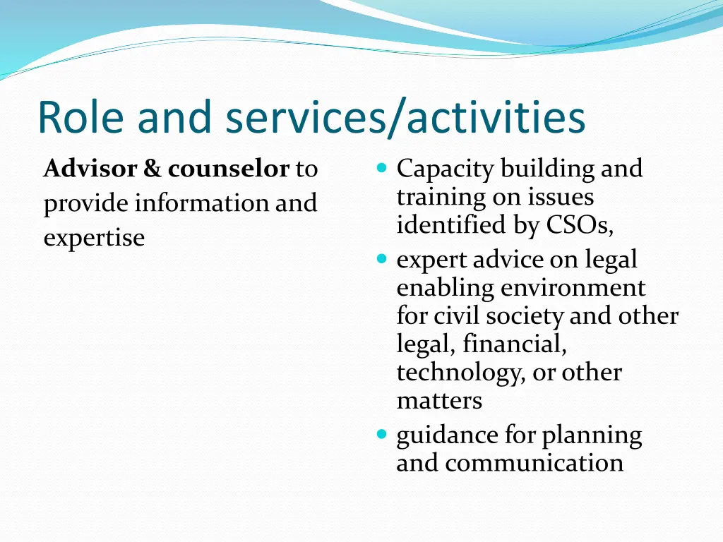 role and services activities advisor counselor