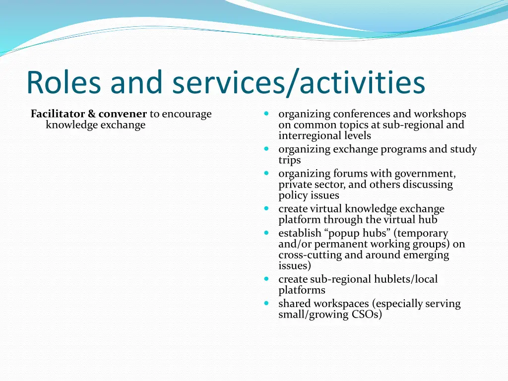 roles and services activities