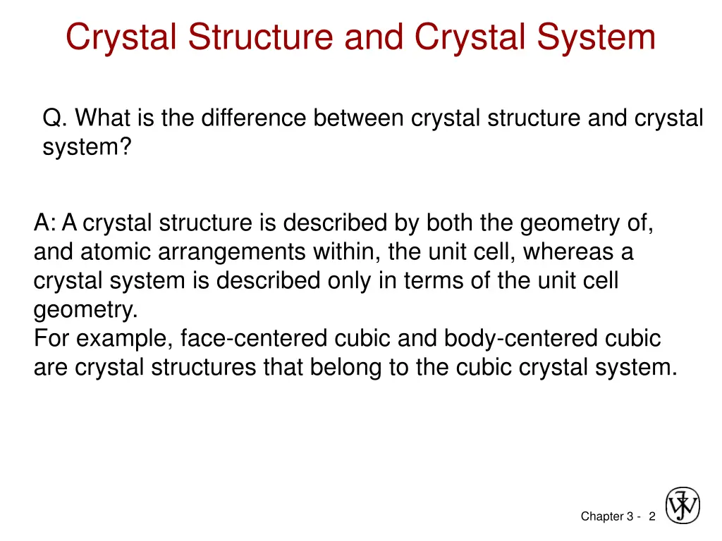 crystal structure and crystal system