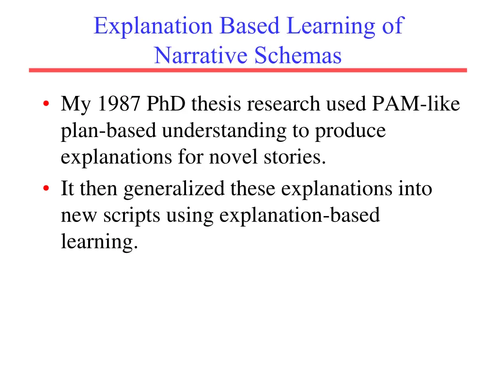 explanation based learning of narrative schemas