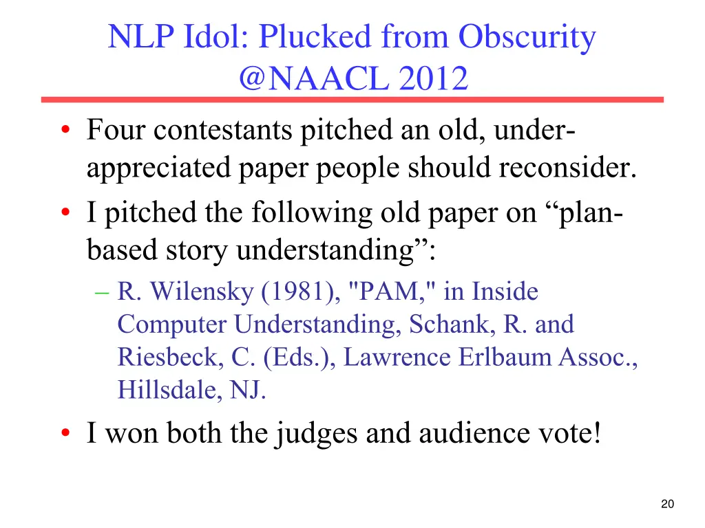 nlp idol plucked from obscurity @naacl 2012 four