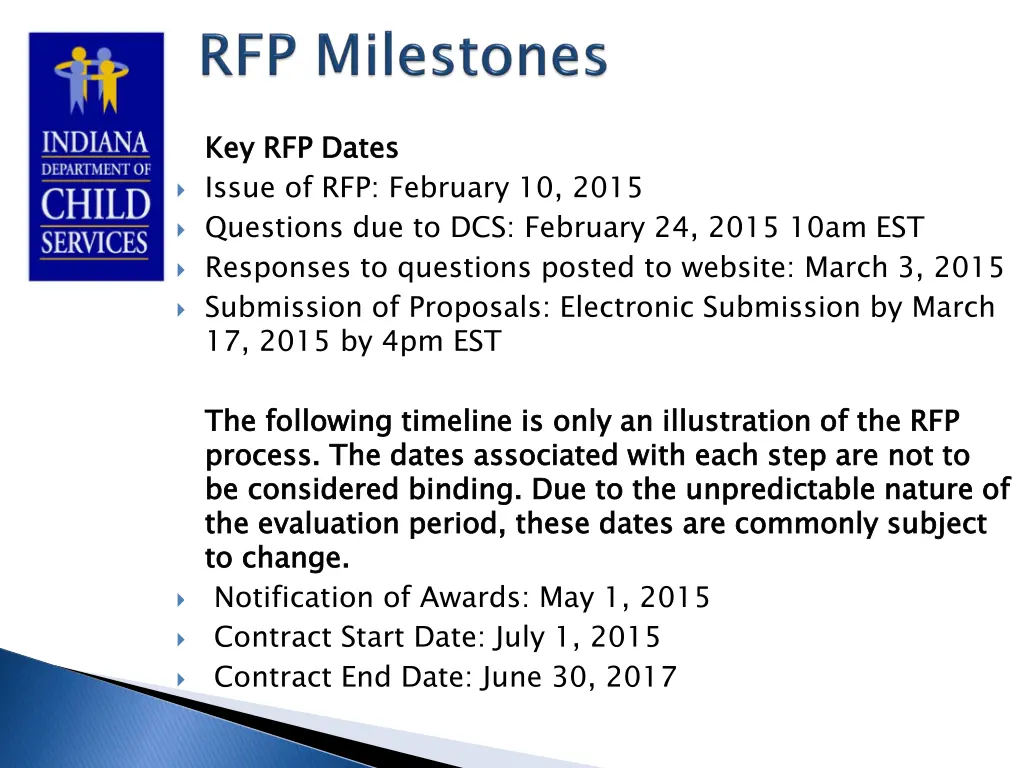 key rfp dates issue of rfp february 10 2015