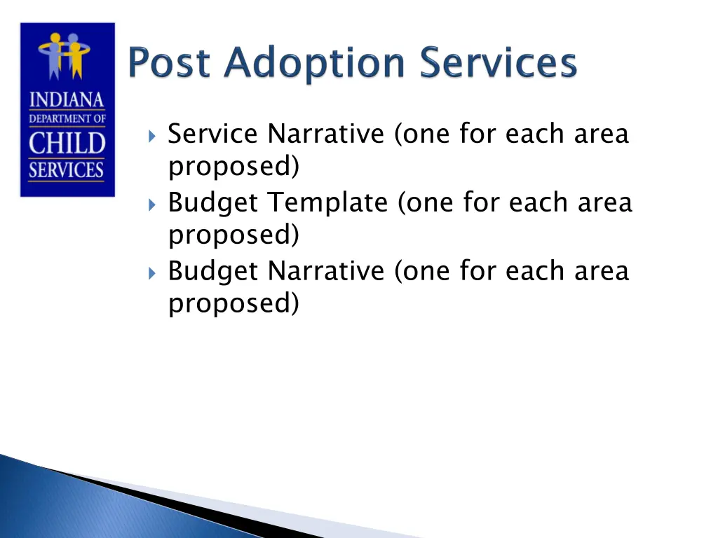 service narrative one for each area proposed