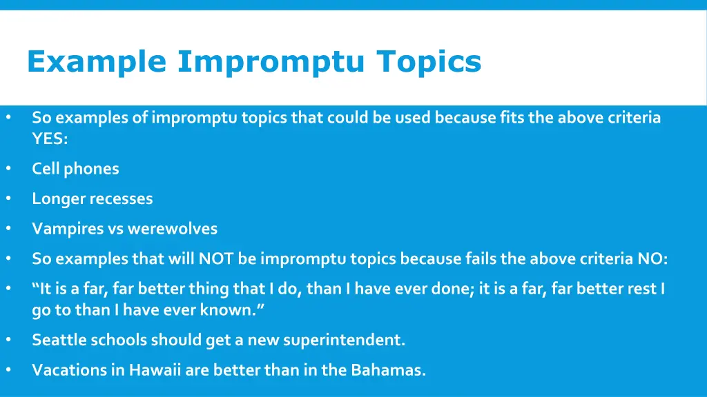 example impromptu topics