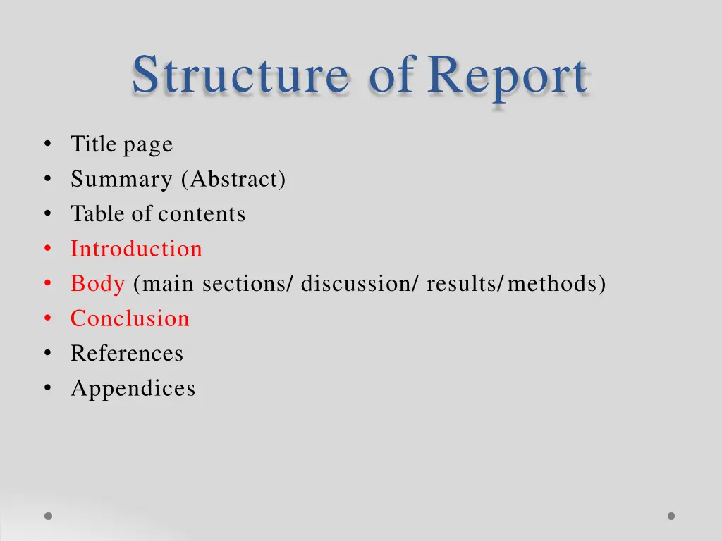 structure of report