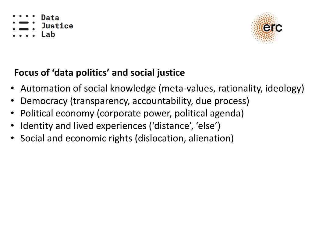 focus of data politics and social justice