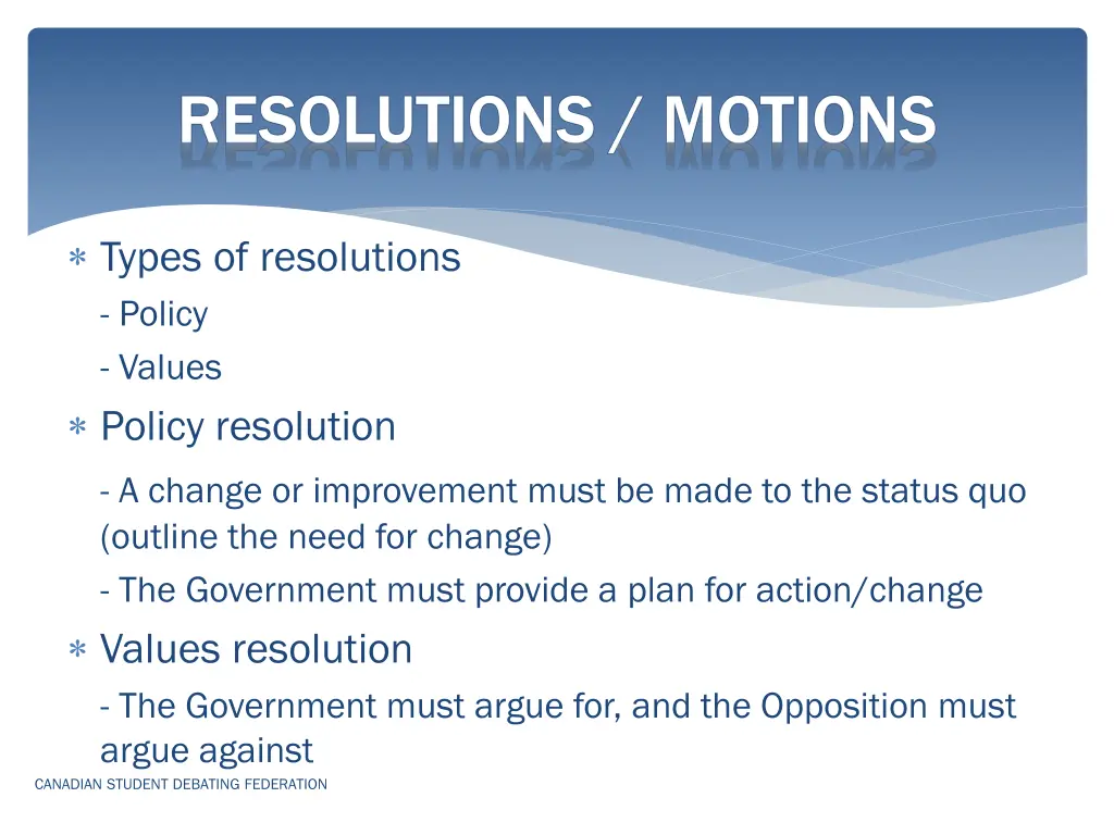 types of resolutions policy values policy