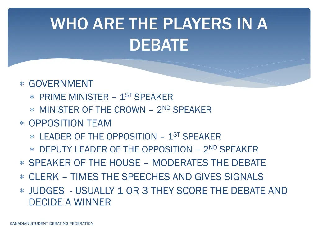 who are the players in a debate