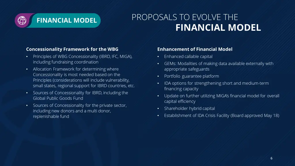 proposals to evolve the financial model