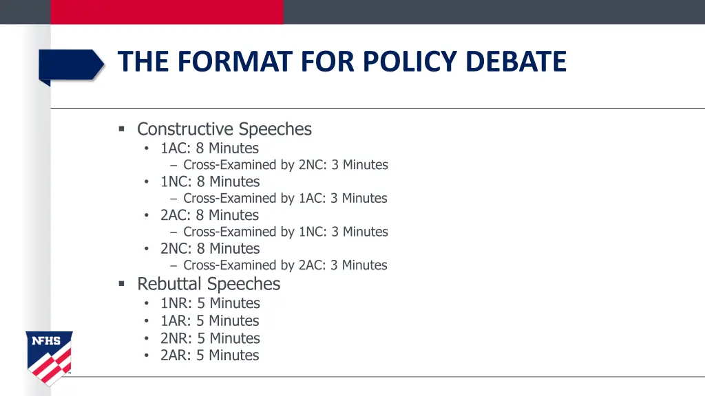 the format for policy debate
