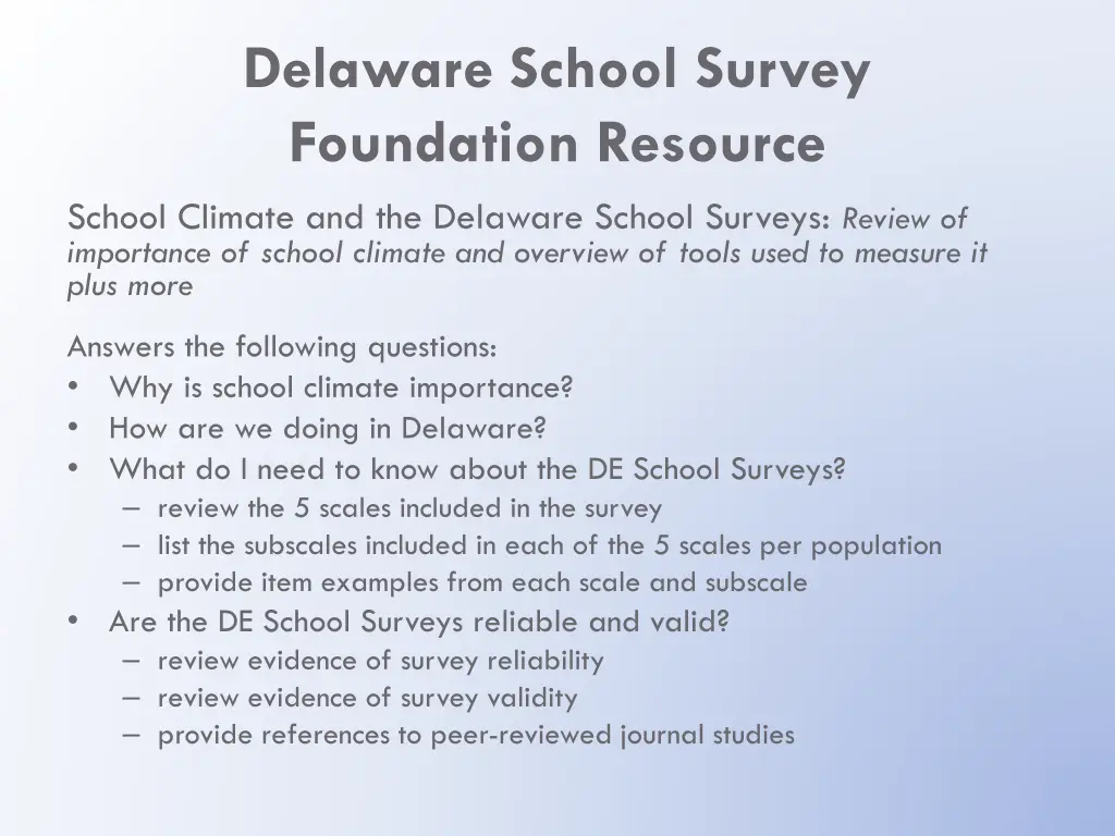 delaware school survey foundation resource