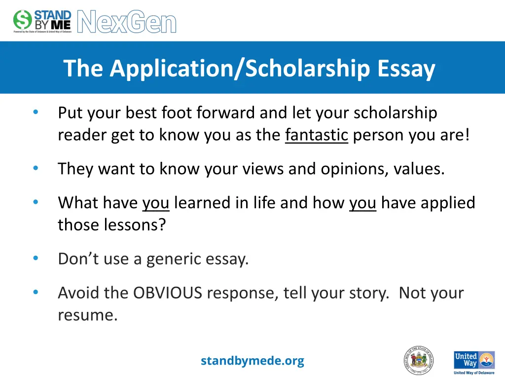 the application scholarship essay