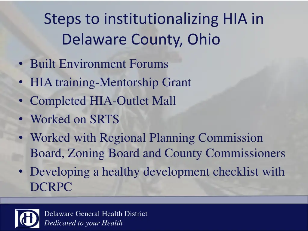 steps to institutionalizing hia in delaware
