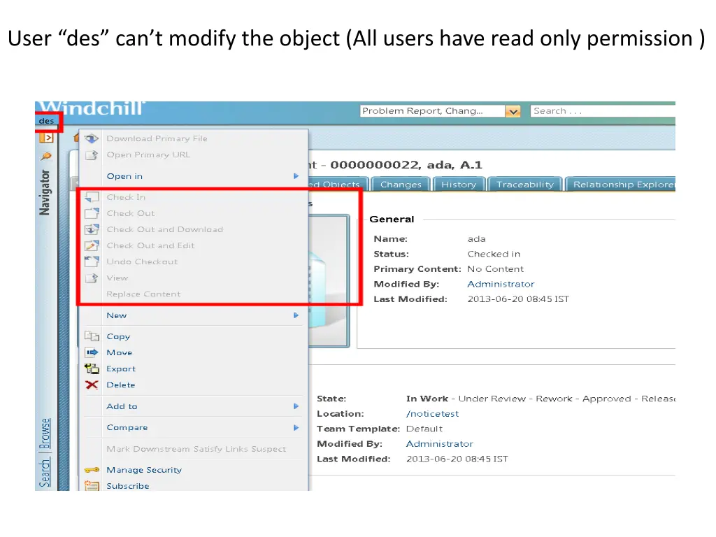 user des can t modify the object all users have