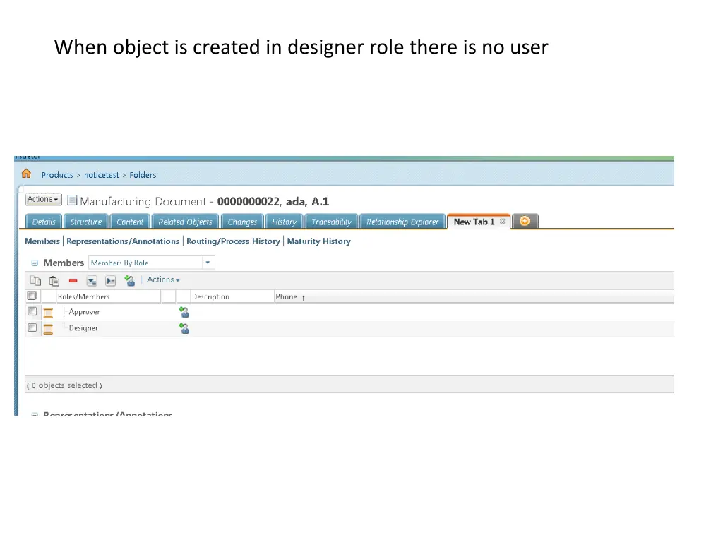 when object is created in designer role there