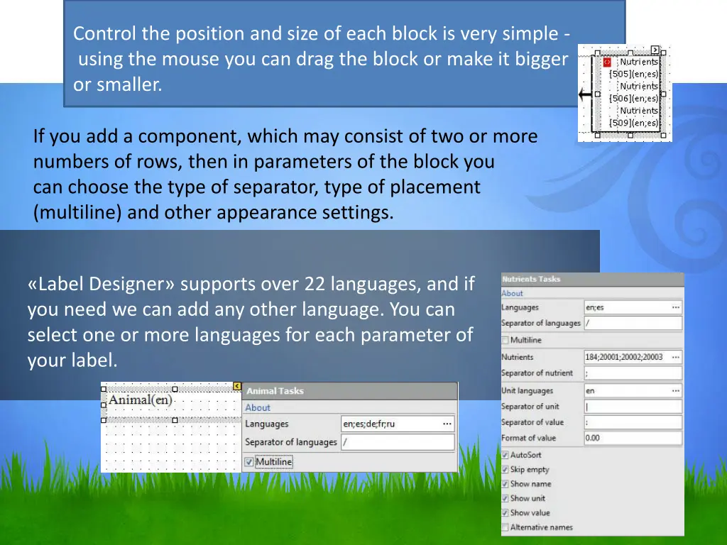 control the position and size of each block
