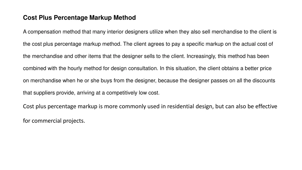 cost plus percentage markup method